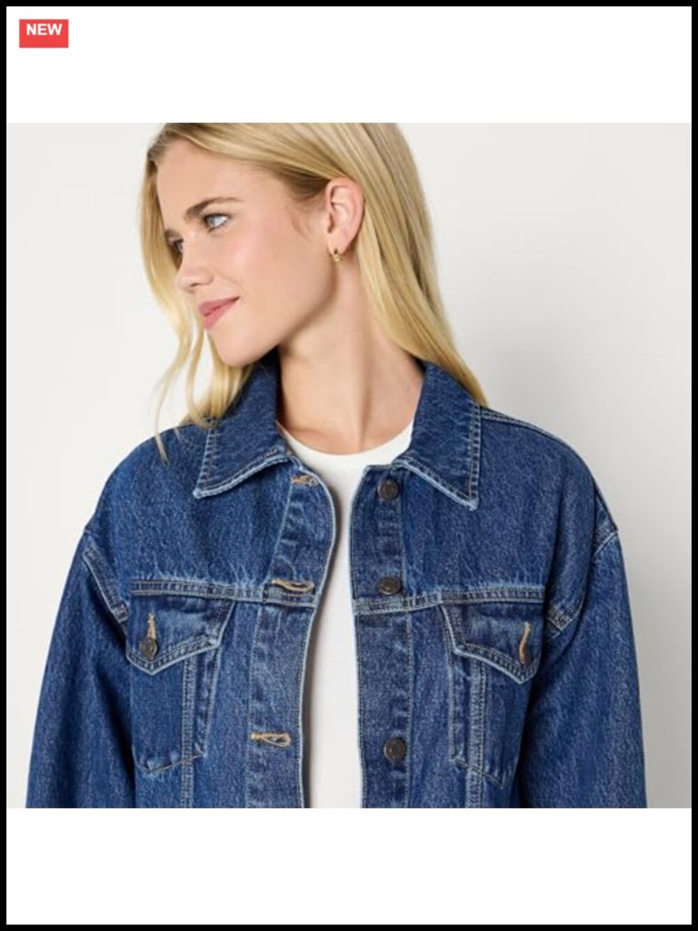 Oversized Rigid Denim Trucker Jacket Button Front Chest Pockets - Picture 2 of 6